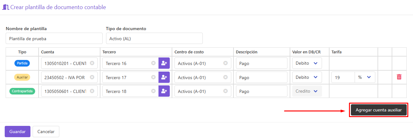 Agregar cuenta auxiliar