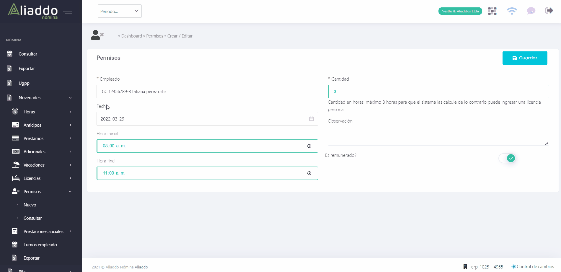 Guardar cambios de permiso
