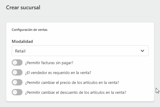Opciones de ventas