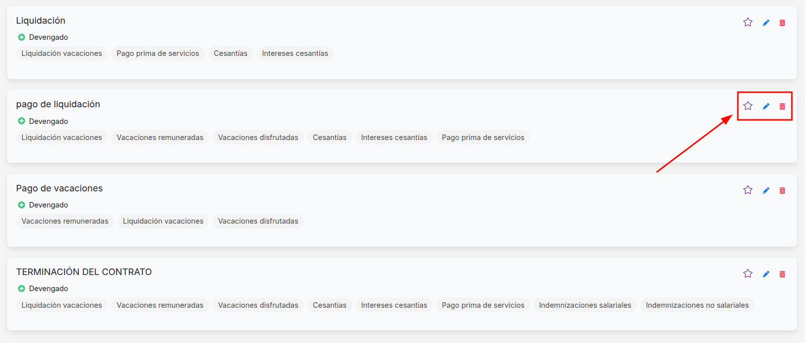 Opciones para editar, eliminar o marcar como principal un formato