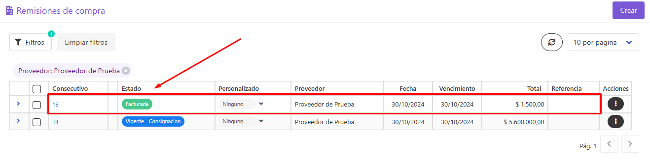 Estado facturada