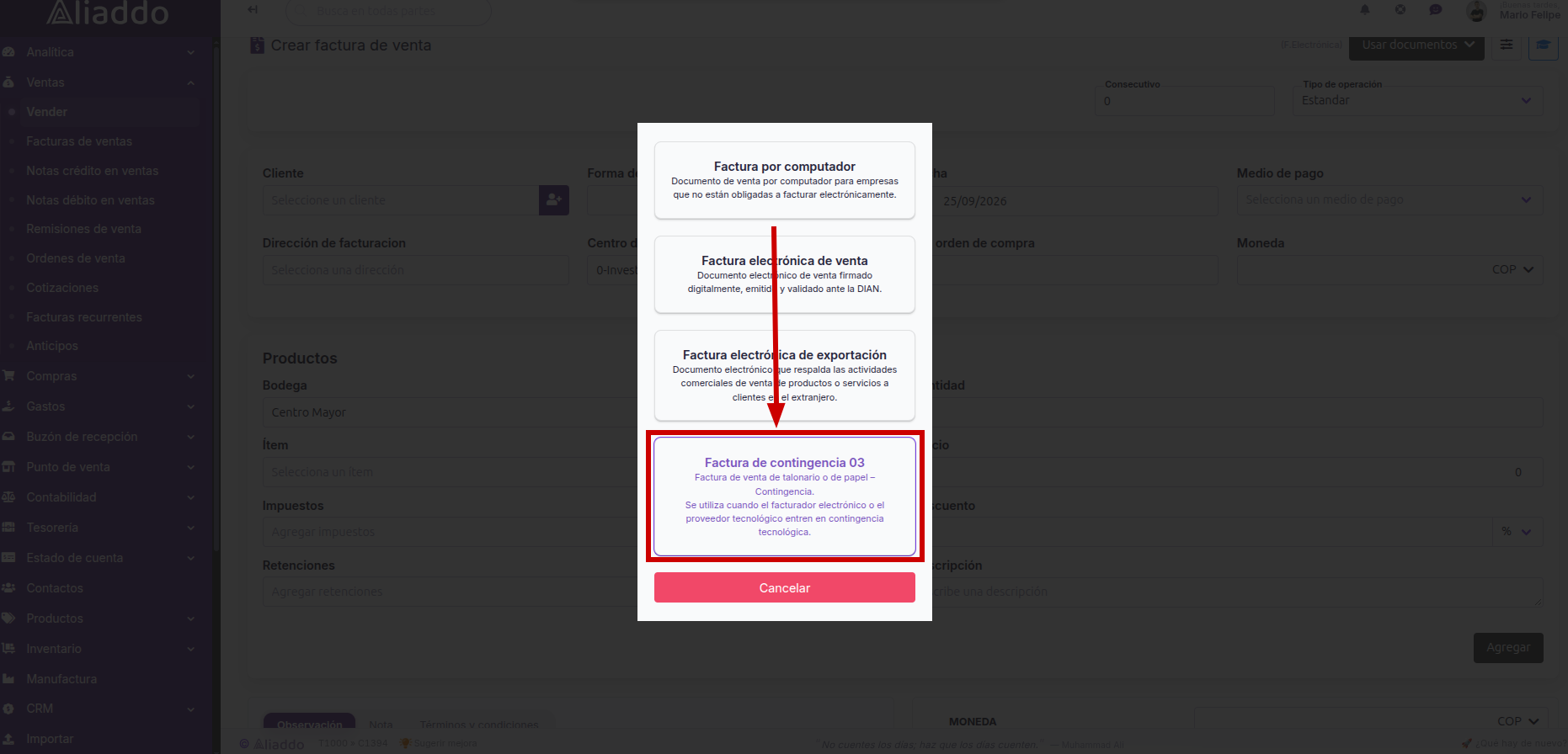 GIF seleccionar factura de contingencia 03