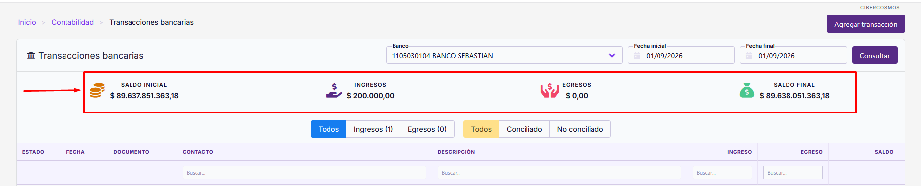 Datos de la conciliación