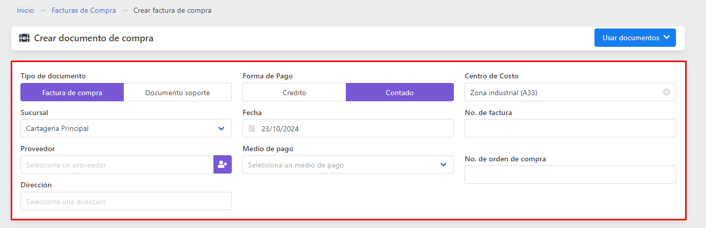 Formulario factura de compra