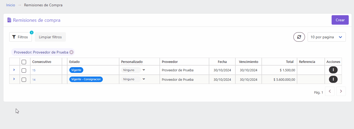 Opciones de la remisión