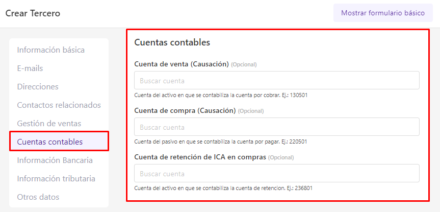 Cuentas contables del proveedor
