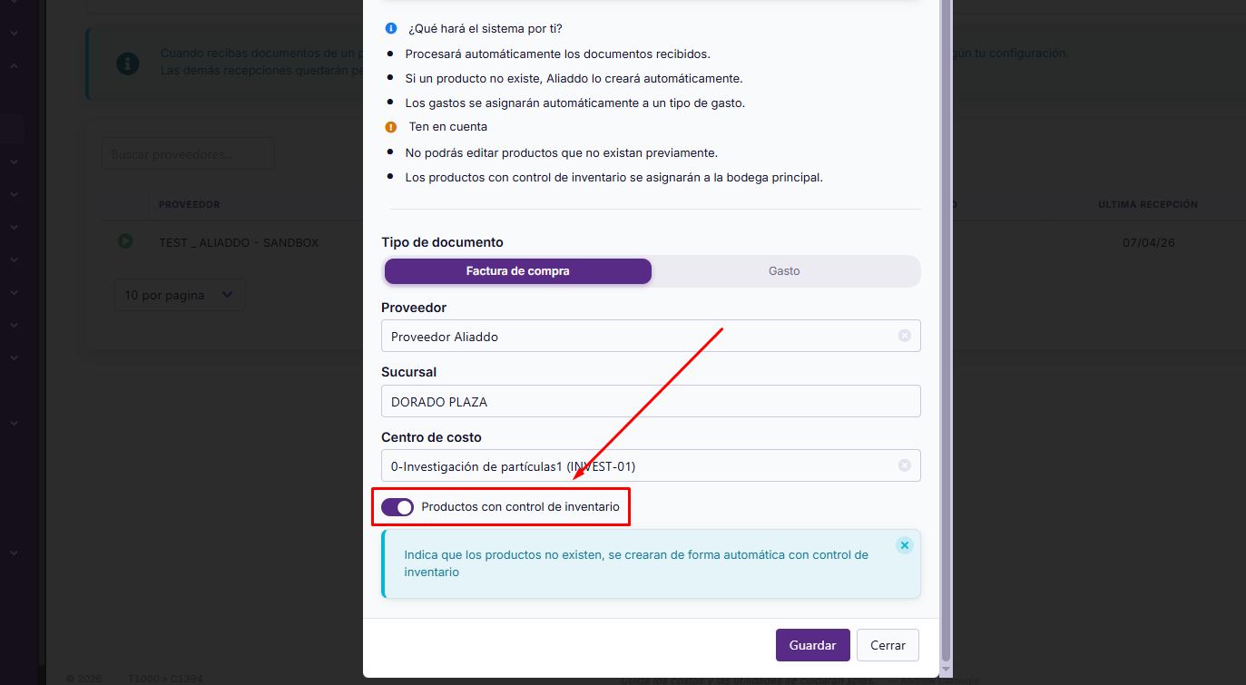 Interruptor control de inventario