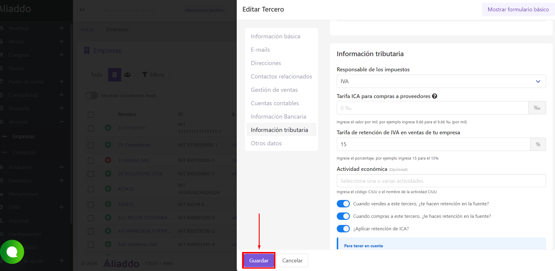 Guardar tercero