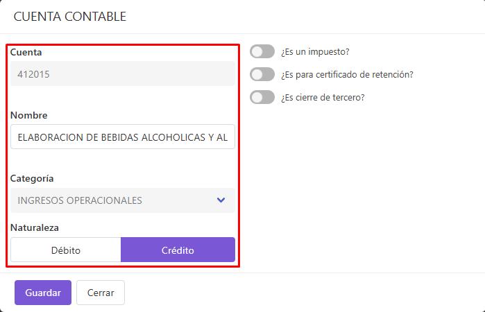 Formulario cuenta contable - parte 1