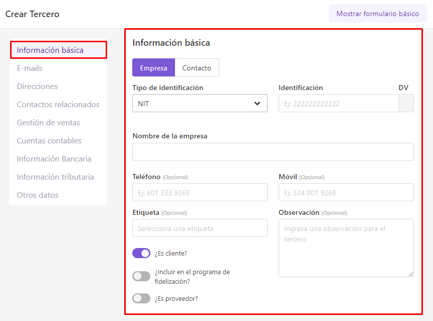 Información básica del cliente