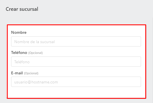 Formulario crear sucursal
