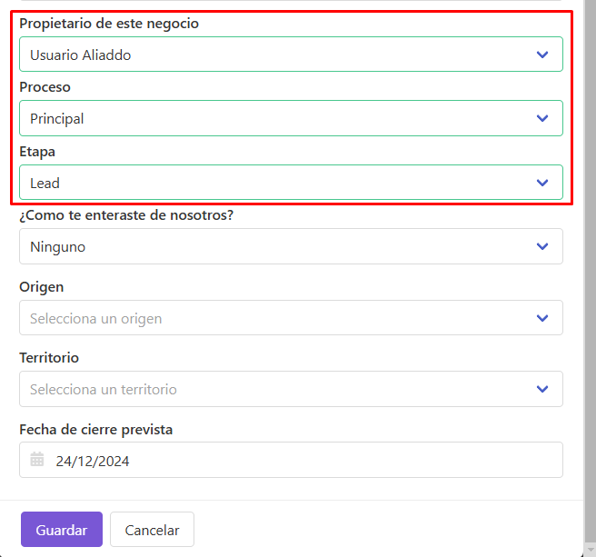 Campos proceso y etapa