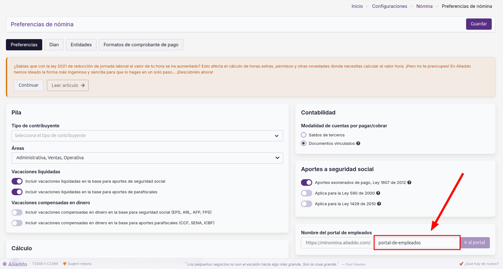 Bloque Nombre del portal de empleados