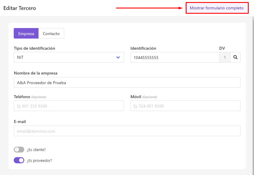 Mostrar formulario completo