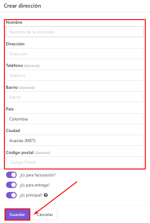 Guardar dirección