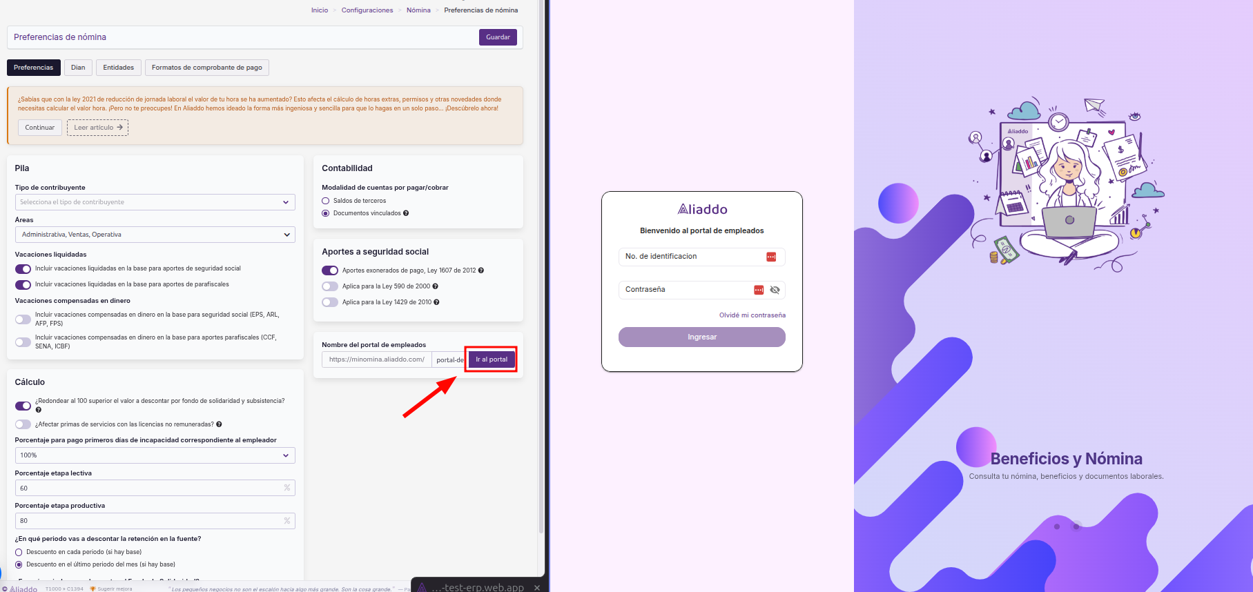 Pantalla de inicio de sesión del portal de empleados