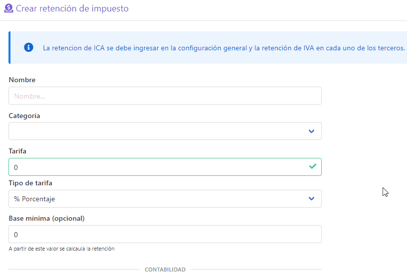 Configuración retención