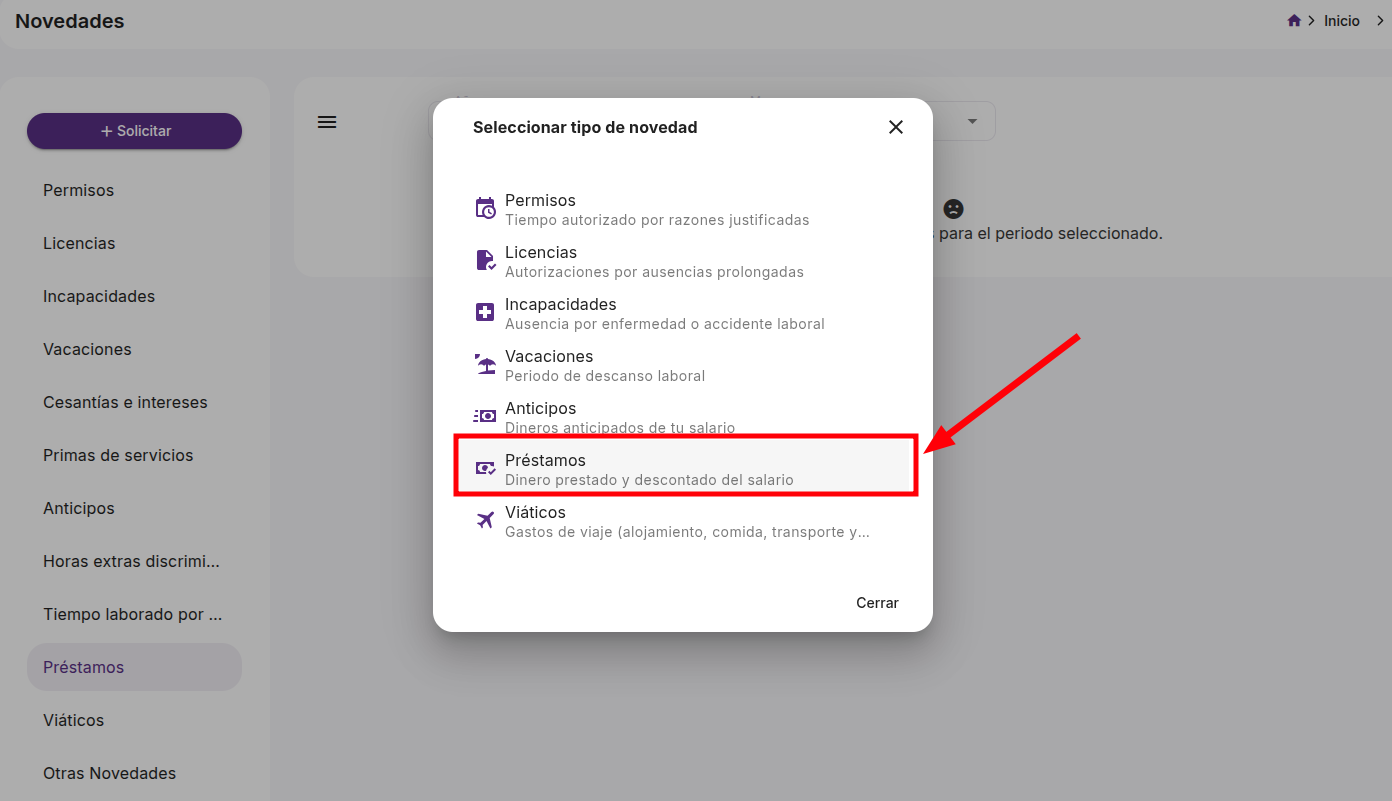 Formulario Solicitar préstamo