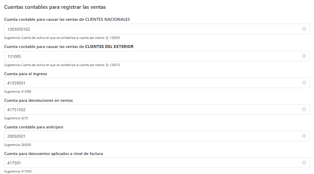 Cuentas para ventas
