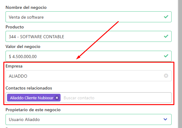 Campos empresa y contactos