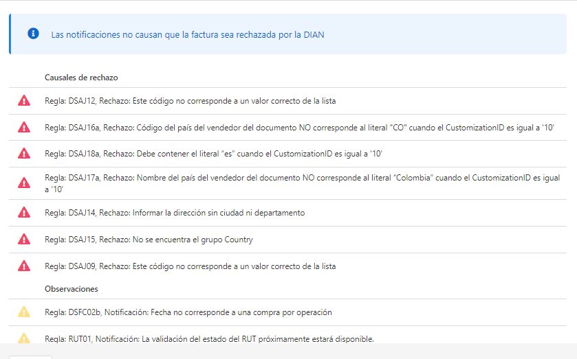 Alerta de rechazo de dirección DIAN