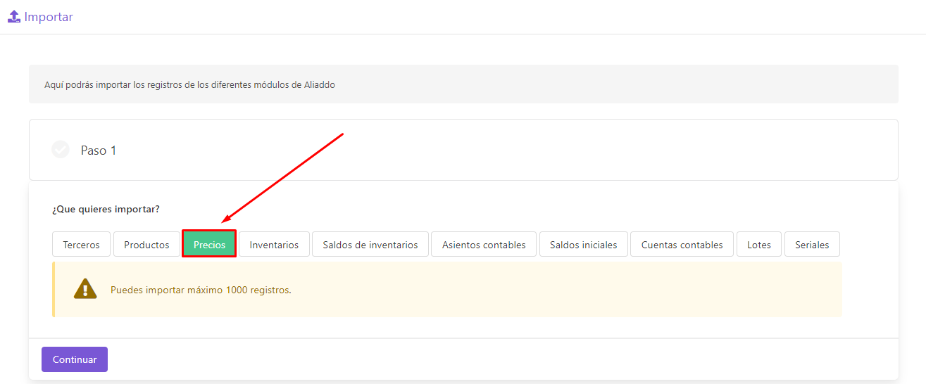 Paso 1 importar