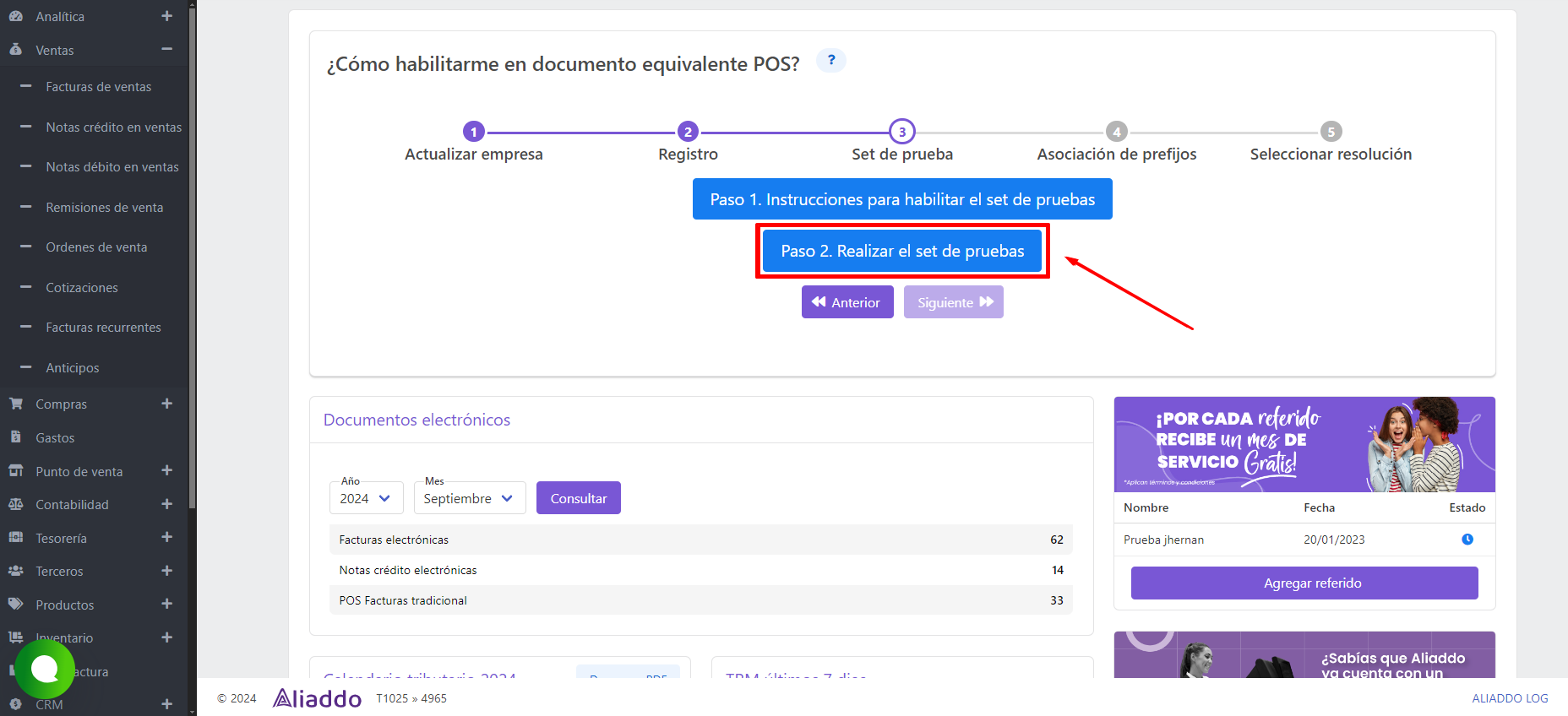 Realizar set de pruebas en Aliaddo