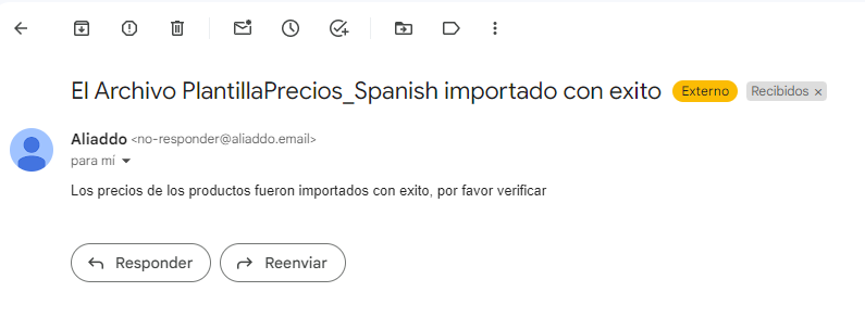 Notificación importación