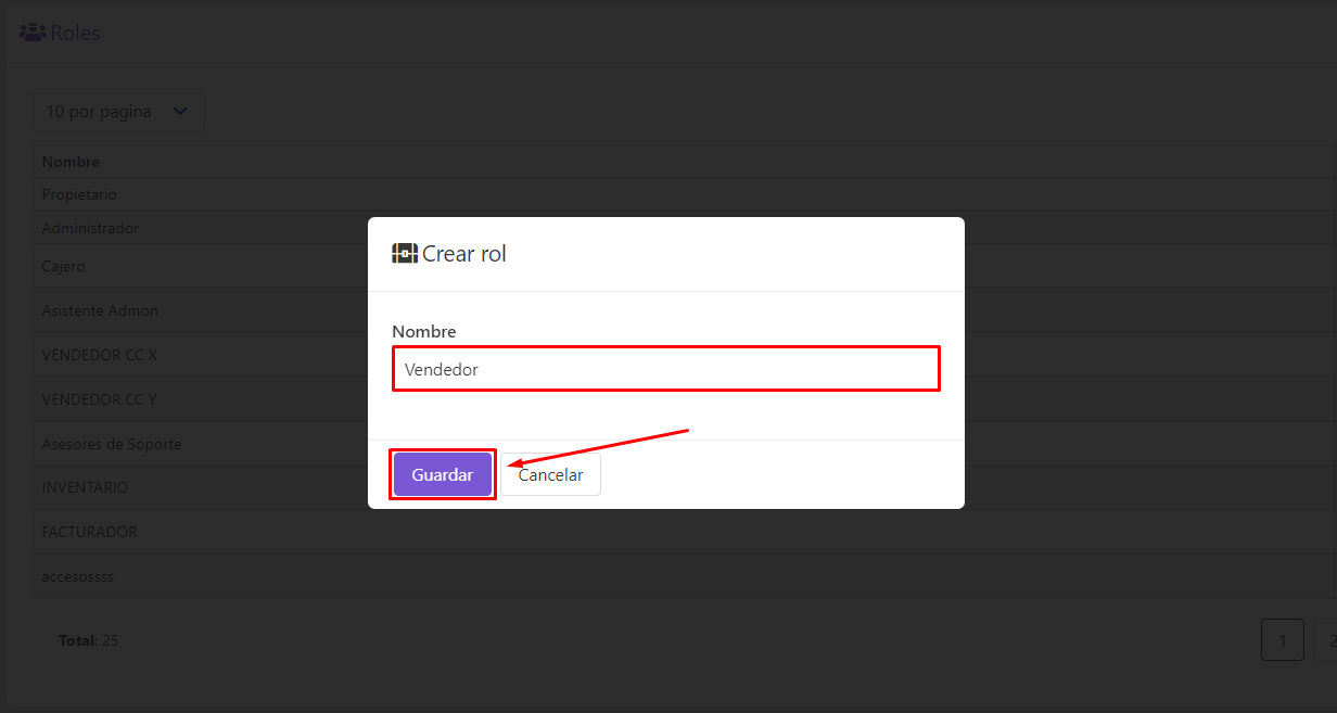 Guardar nombre de rol
